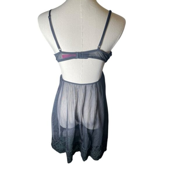 LaSenza Large Babydoll Lingerie Outfit Black Push Up Sexy Sheer Lace Chemise Bra - Picture 2 of 13